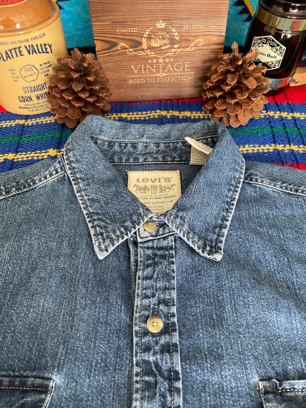 Vintage 90s-Levi’s Denim- Work Shirt-Men’s 3X/ Heavyweight Medium Wash Button Up